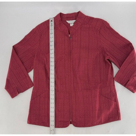 Christopher & Banks Red Texture Stitch 3/4 Sleeve Shacket Zip Front Boho Size‎ L - Picture 11 of 12